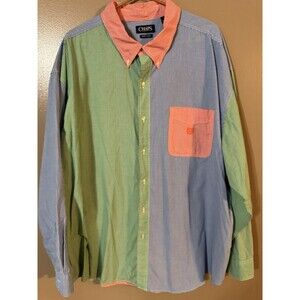 Vintage Chaps Mens Shirt 4X  Colorblock Check Button Down Greeen Y2K Retro